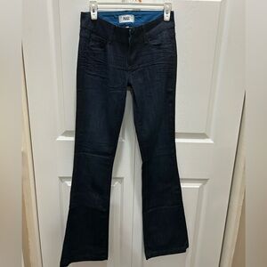 PAIGE Women's Dark Blue Wide Leg Flare Jeans size 26 inseam 33”